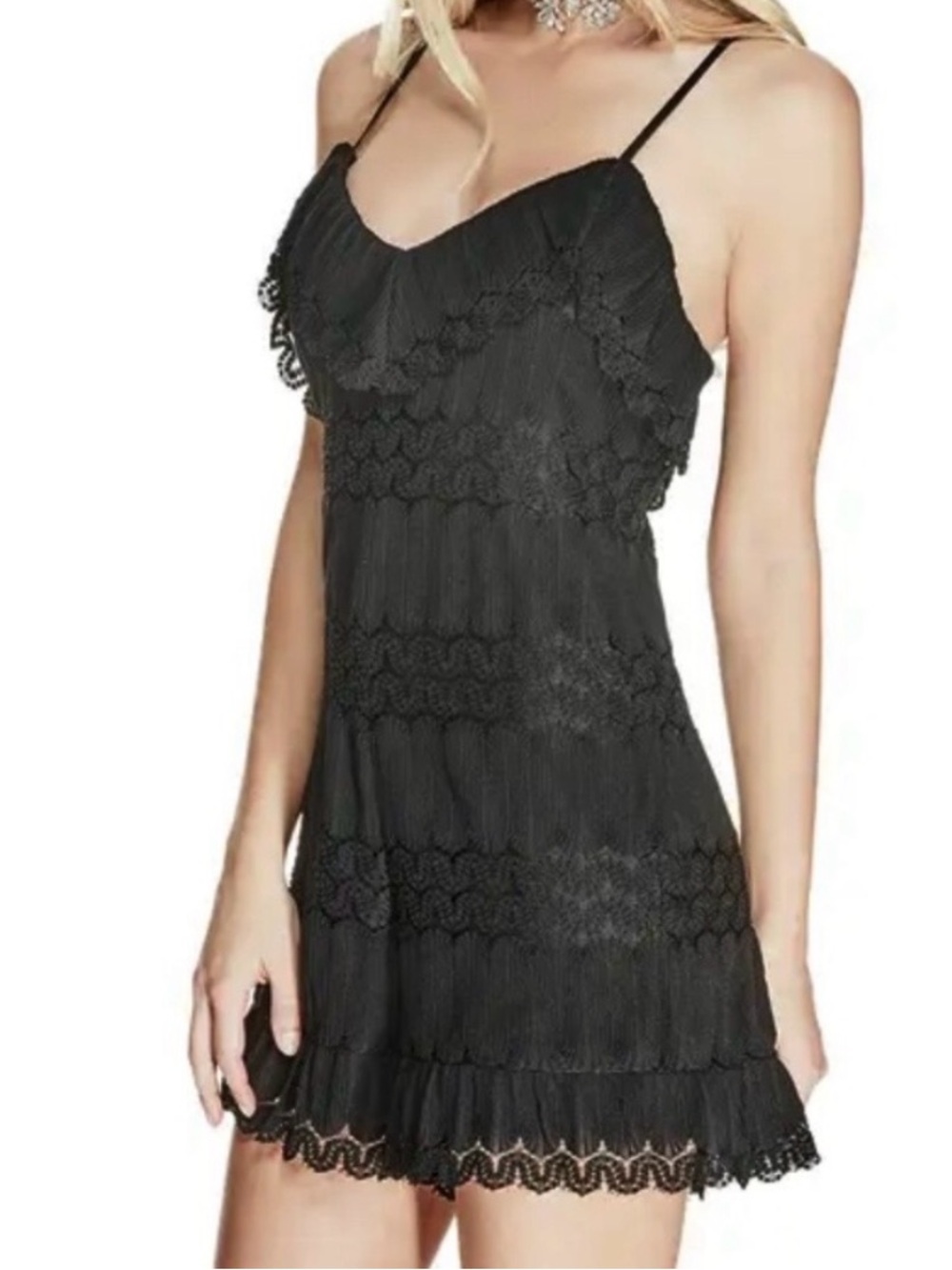 New GUESS Black Lace Trim Crisscross Back Romper - Women